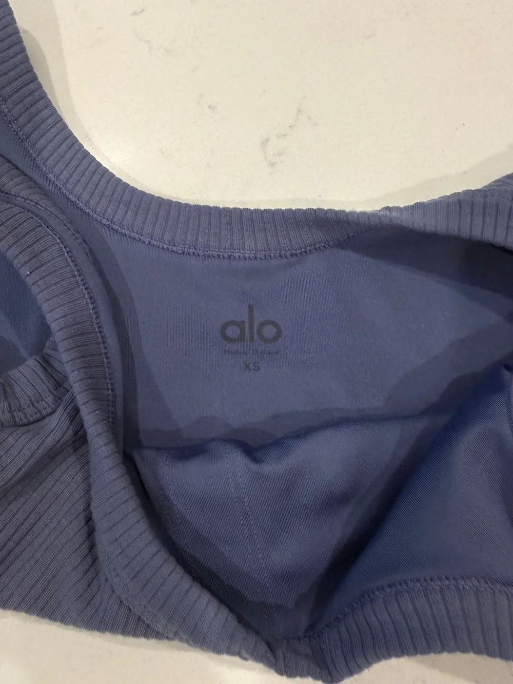 ALO Yoga Ribbed Scoop Sports Bra in Dusty Blue